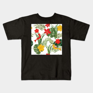 Tropical Birds and Foliage - pattern Kids T-Shirt